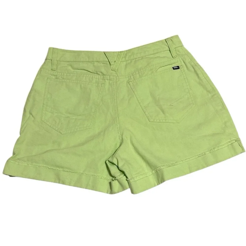 NWT Vans Barnes Canvas Shorts Lime Green High Rise Pleated Skater Boho 28